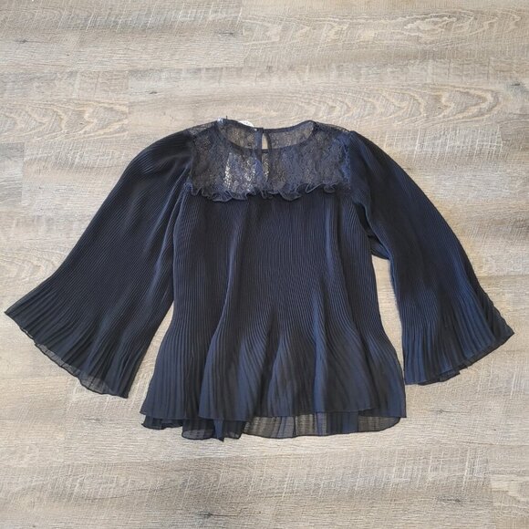 NWT ZARA | Pleated Sheer Lace Ruffle Blouse Top | Sz. XS - Picture 5 of 5